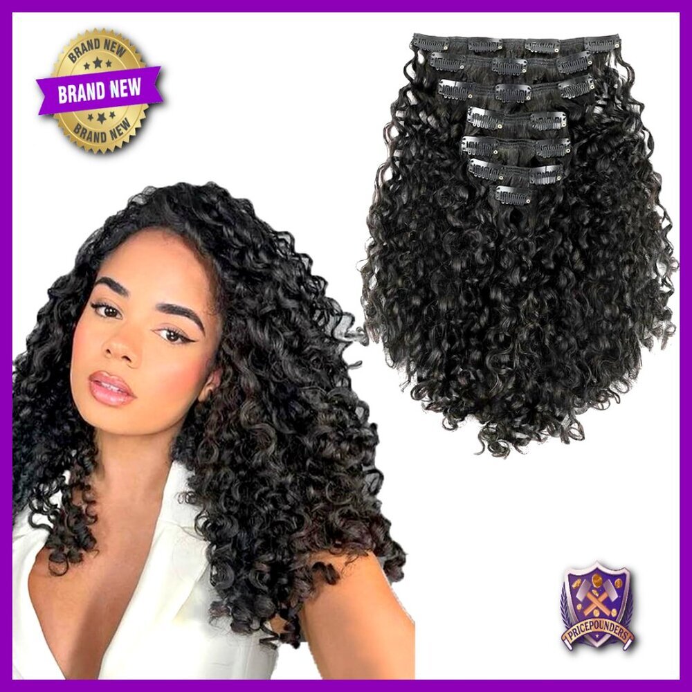 Real Human Hair Clip-In Extensions Curly Messy Invisible 7Pcs 18 Inch